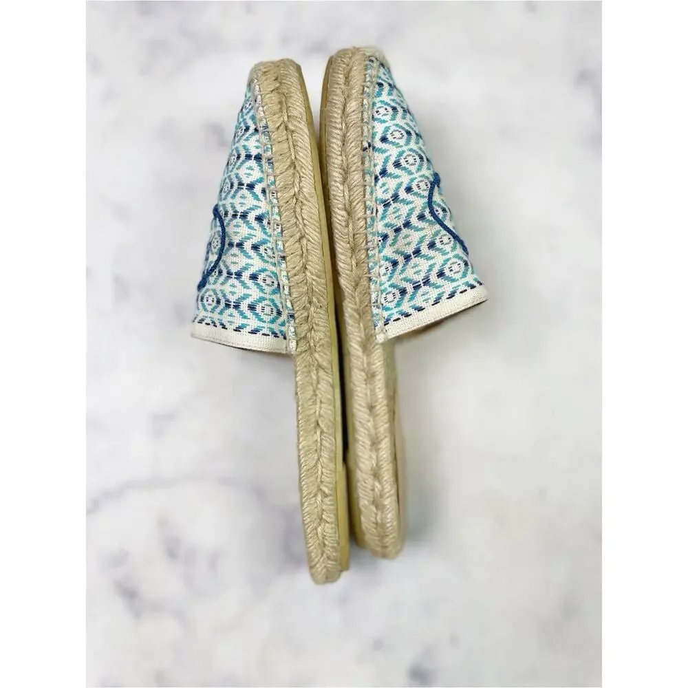 PRADA Nastro Embroidered Logo Jacquard Canvas Espadrille Mules Slip-On Sz 39 / 9